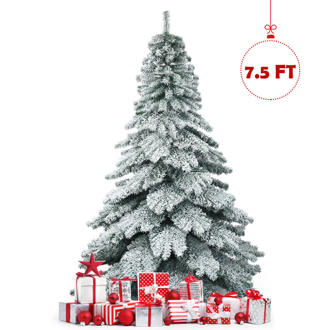 7.5ft Artificial Christmas Tree Snow Flocked Hinged Pine Tree w/ Metal Stand Image 5