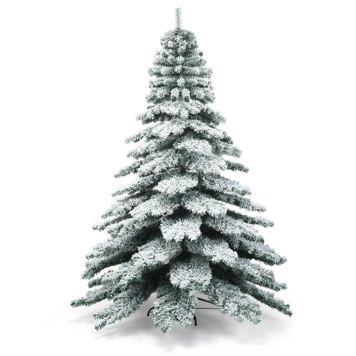 7.5ft Artificial Christmas Tree Snow Flocked Hinged Pine Tree w/ Metal Stand Image 6