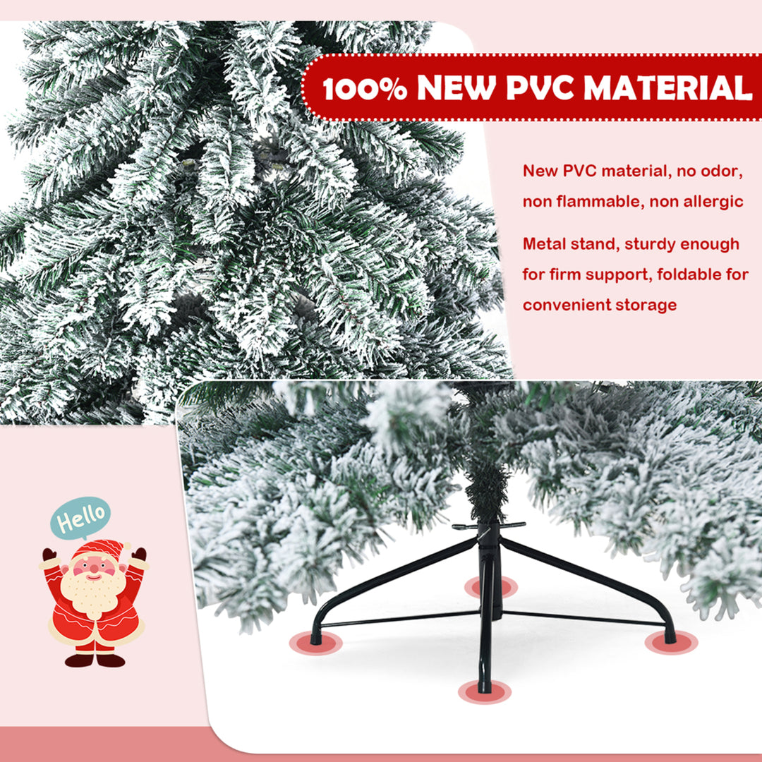 7.5ft Artificial Christmas Tree Snow Flocked Hinged Pine Tree w/ Metal Stand Image 10