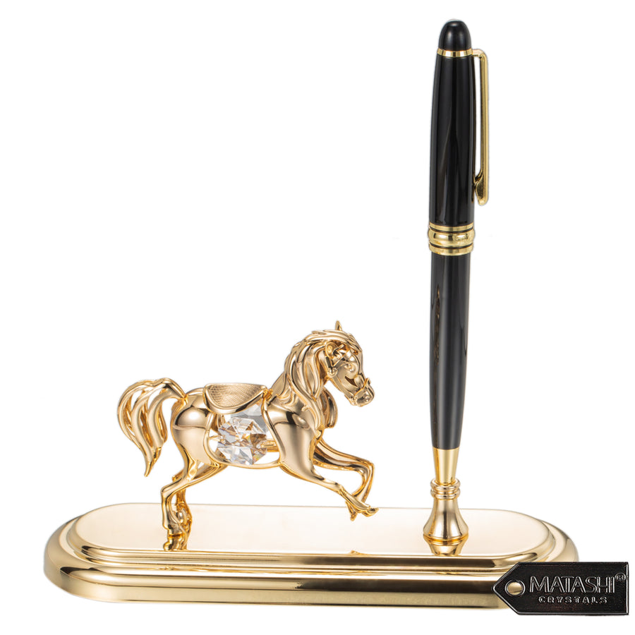 24K Gold Plated Executive Desk Set With Pen and Horse Ornament by Matashi Image 1