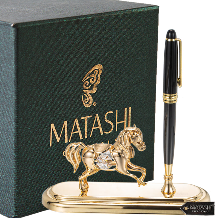 24K Gold Plated Executive Desk Set With Pen and Horse Ornament by Matashi Image 2