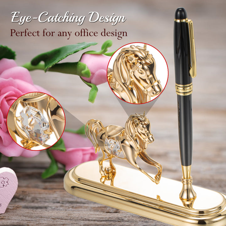 24K Gold Plated Executive Desk Set With Pen and Horse Ornament by Matashi Image 4