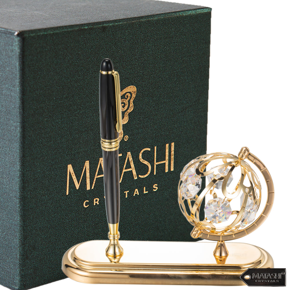 Highly Polished 24K Gold Plated Executive Desk Set With Pen and Globe Ornament by Matashi Image 2