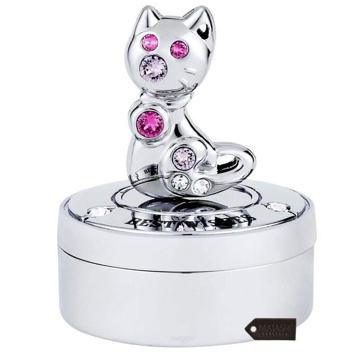 Matashi Chrome Plated Mini Silver Kitty Cat Keepsake Box Image 1