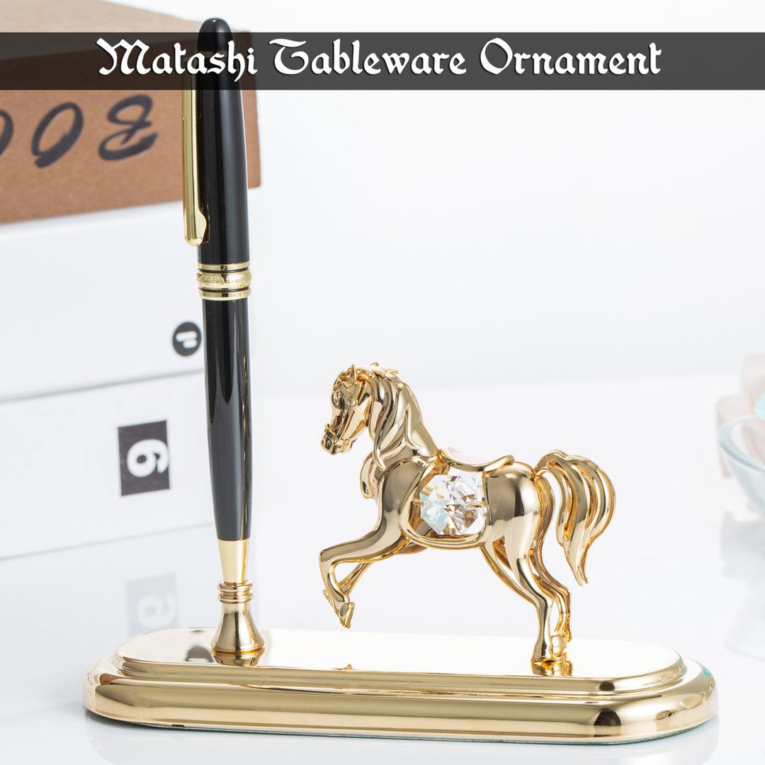 24K Gold Plated Executive Desk Set With Pen and Horse Ornament by Matashi Image 5