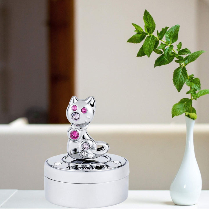 Matashi Chrome Plated Mini Silver Kitty Cat Keepsake Box Image 2