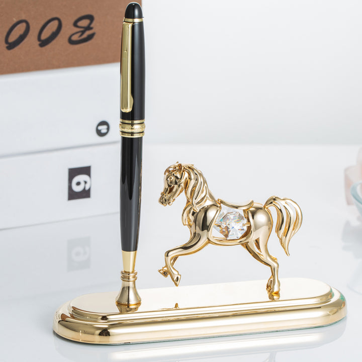 24K Gold Plated Executive Desk Set With Pen and Horse Ornament by Matashi Image 6