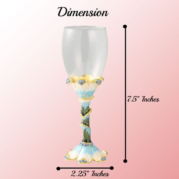 Matashi Stem Wine Glass with Hand Painted Stemware (Pewter) Flower Petal Base Classic Drinkware for Red and White Image 4