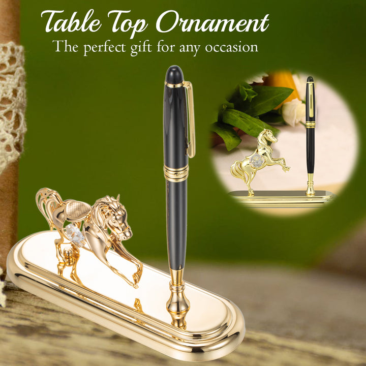 24K Gold Plated Executive Desk Set With Pen and Horse Ornament by Matashi Image 7