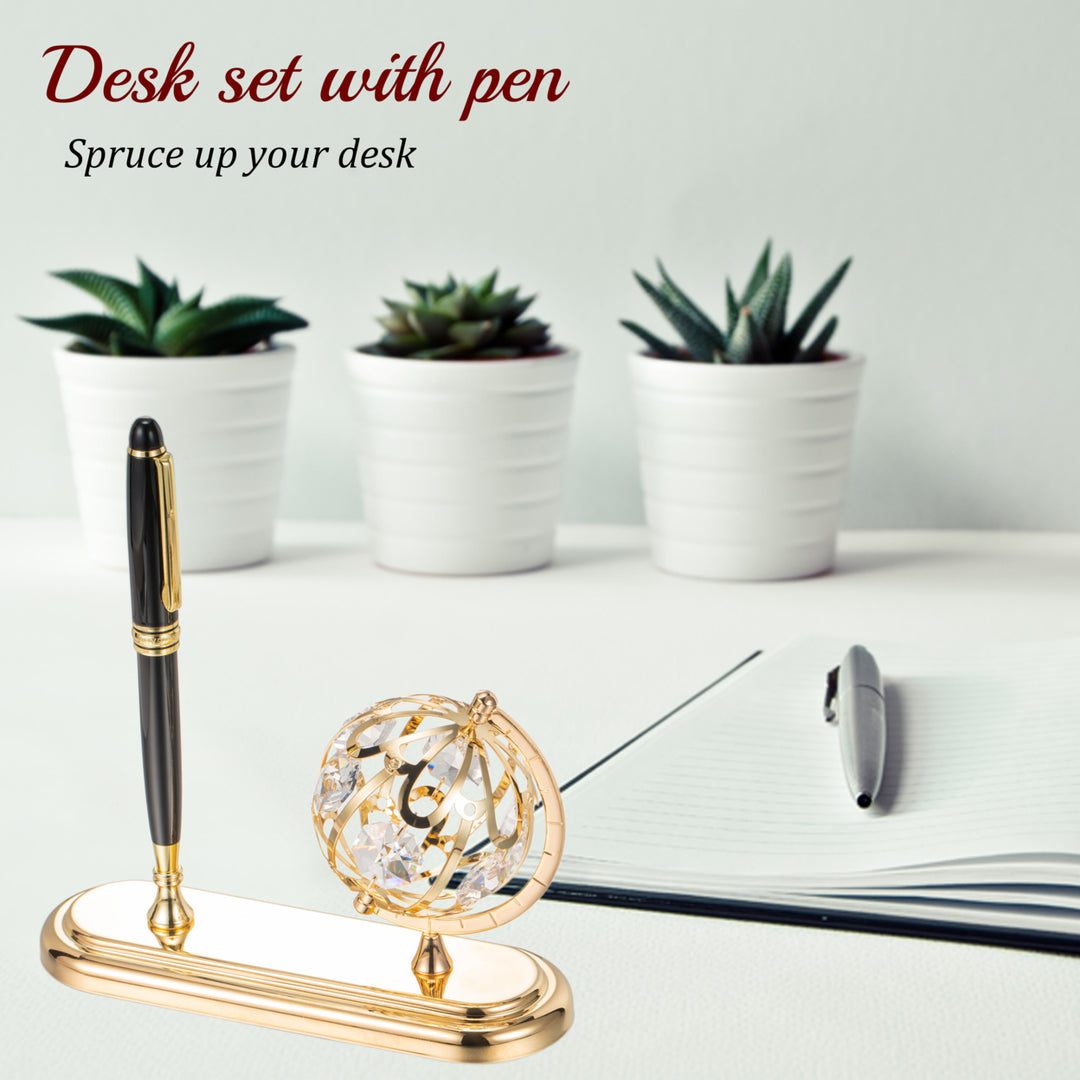 Highly Polished 24K Gold Plated Executive Desk Set With Pen and Globe Ornament by Matashi Image 5