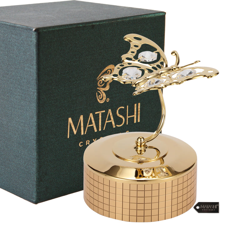 Matashi 24K Gold Plated Music Box with Crystal Studded Butterfly Figurine Image 2