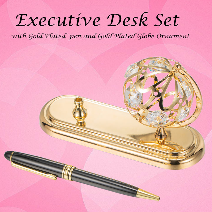 Highly Polished 24K Gold Plated Executive Desk Set With Pen and Globe Ornament by Matashi Image 6