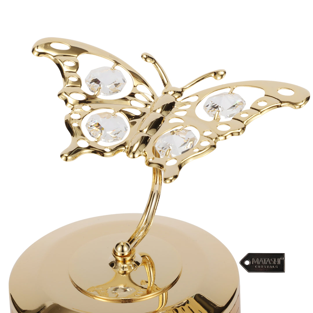 Matashi 24K Gold Plated Music Box with Crystal Studded Butterfly Figurine Image 4