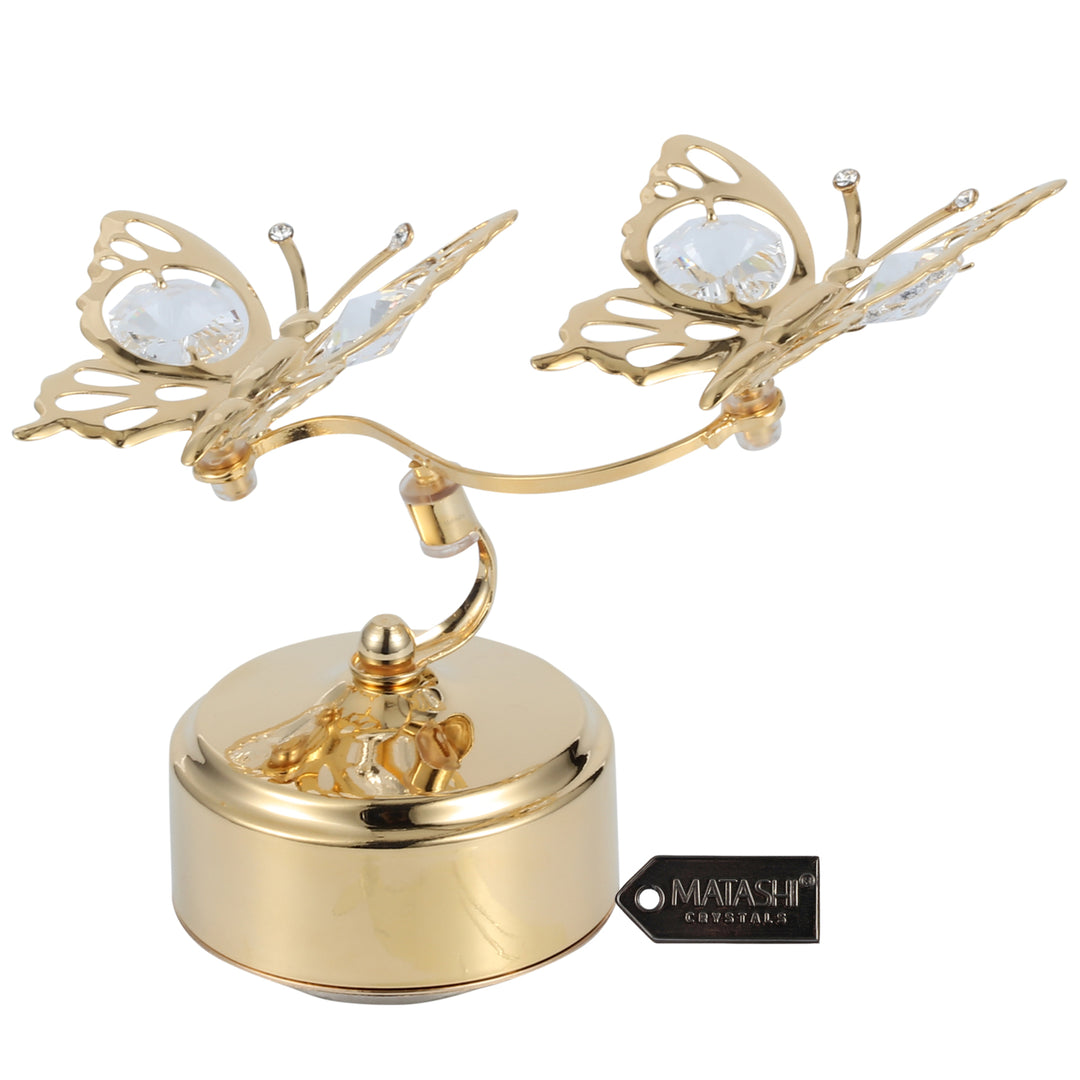 Matashi 24K Gold Plated Music Box with Crystal Studded Double Butterfly Figurine - Memory Image 4