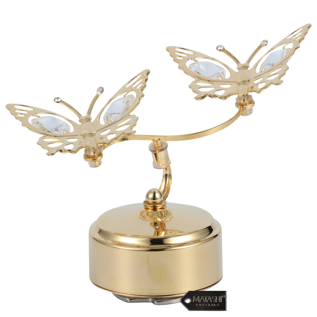 Matashi 24K Gold Plated Music Box with Crystal Studded Double Butterfly Figurine - Memory Image 5