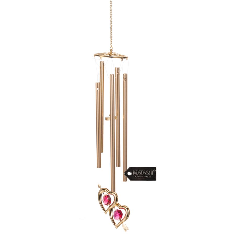 Matashi 24K Gold Plated Crystal Studded Double Heart With Arrow Wind Chime Image 1