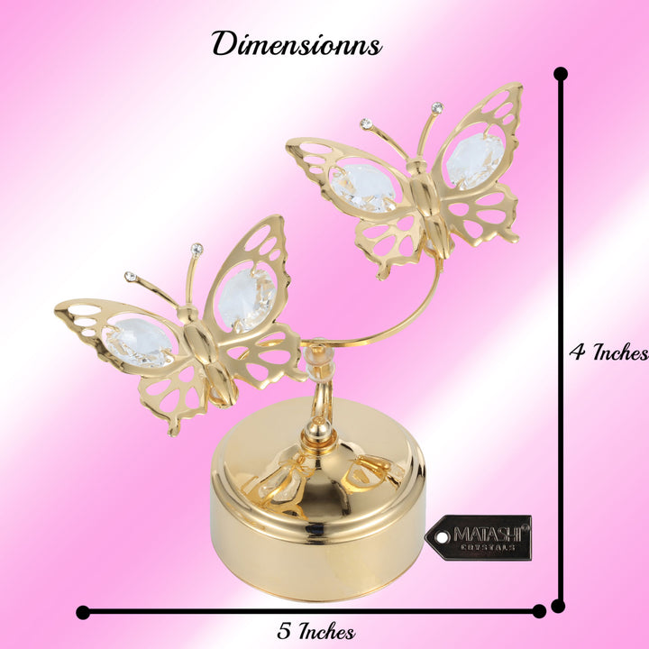 Matashi 24K Gold Plated Music Box with Crystal Studded Double Butterfly Figurine - Memory Image 7