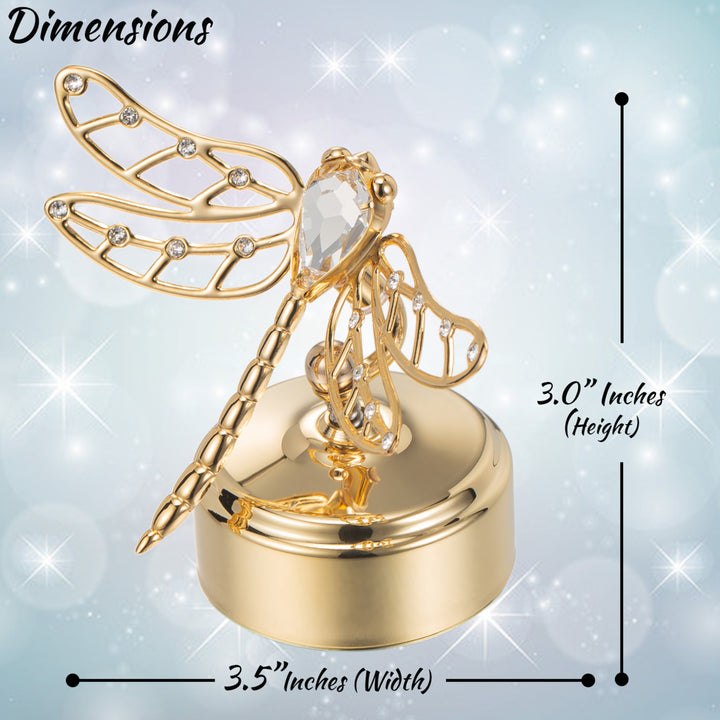 Matashi 24K Gold Plated Music Box Plays You Are My Sunshine w/ Crystals Studded Dragonfly Figurine Tabletop Showpiece Image 3