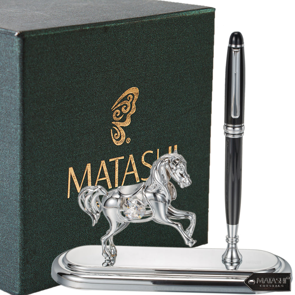 Matashi Chrome Plated Executive Desk Set With Pen and Silver Horse Ornament Image 2