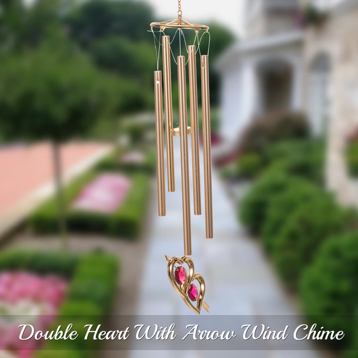 Matashi 24K Gold Plated Crystal Studded Double Heart With Arrow Wind Chime Image 4