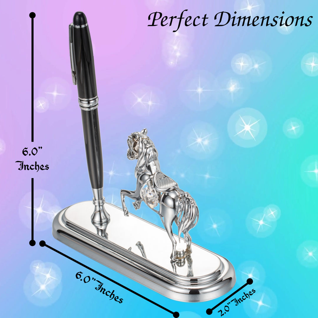 Matashi Chrome Plated Executive Desk Set With Pen and Silver Horse Ornament Image 3