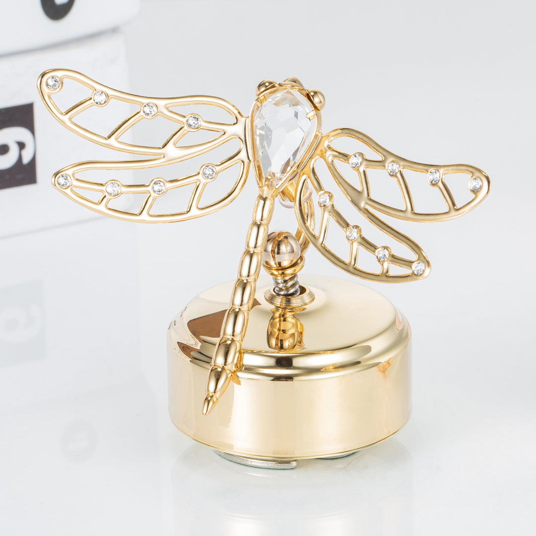 Matashi 24K Gold Plated Music Box Plays You Are My Sunshine w/ Crystals Studded Dragonfly Figurine Tabletop Showpiece Image 6