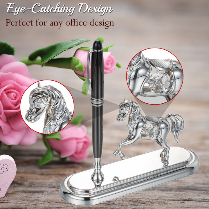 Matashi Chrome Plated Executive Desk Set With Pen and Silver Horse Ornament Image 4