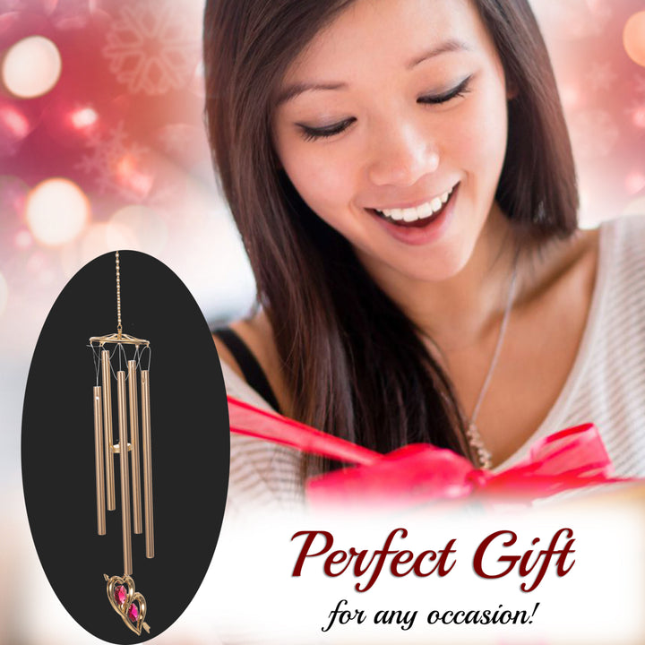 Matashi 24K Gold Plated Crystal Studded Double Heart With Arrow Wind Chime Image 7