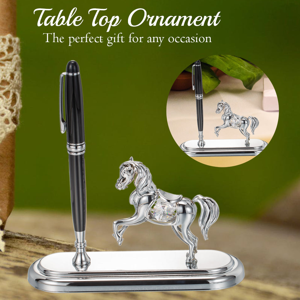 Matashi Chrome Plated Executive Desk Set With Pen and Silver Horse Ornament Image 5