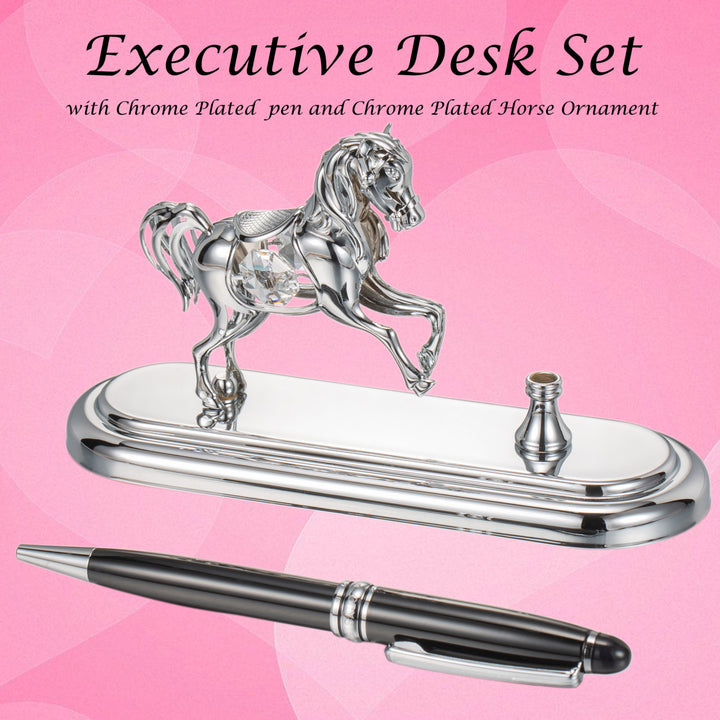 Matashi Chrome Plated Executive Desk Set With Pen and Silver Horse Ornament Image 6