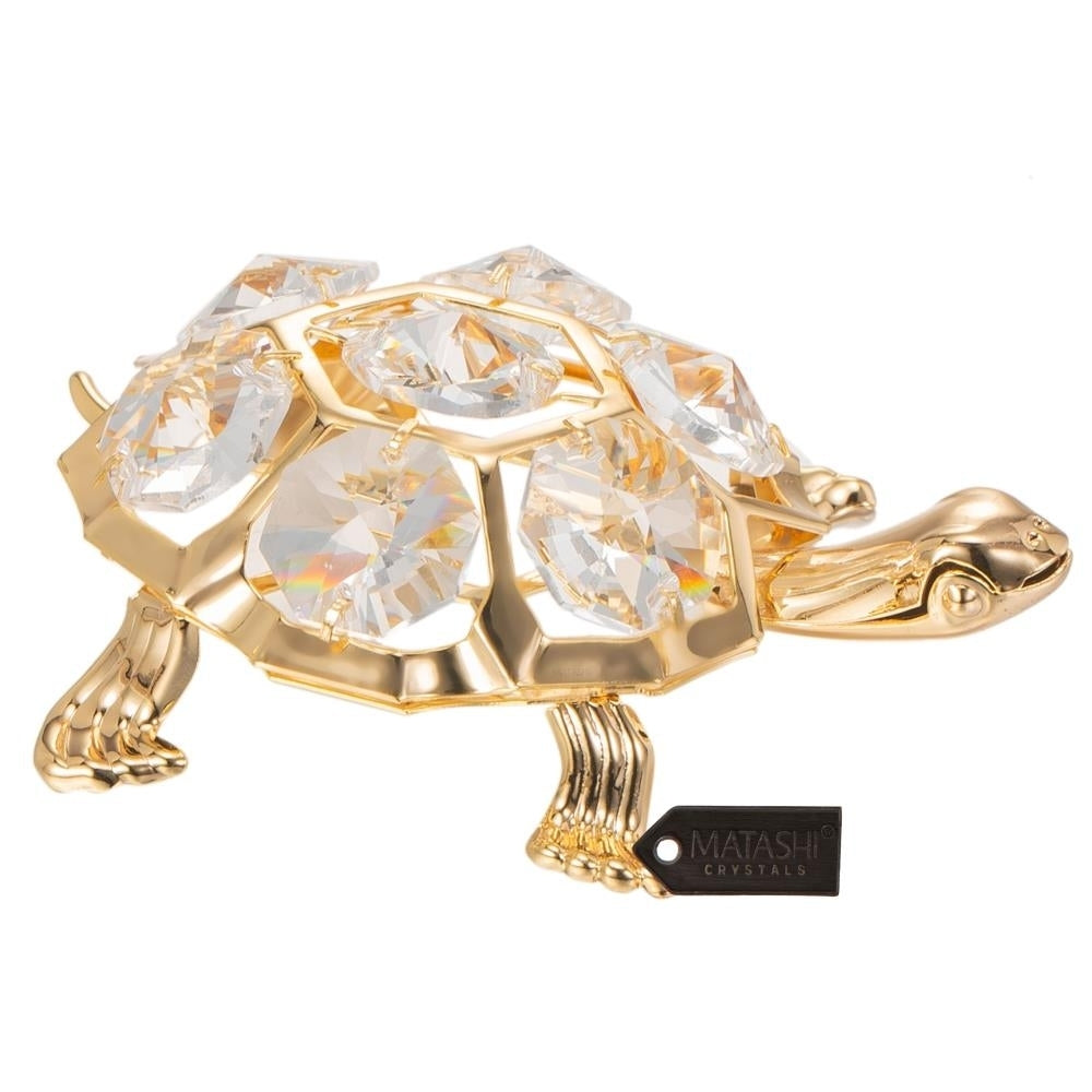 24K Gold Plated Crystal Studded Turtle Ornament by Matashi Image 2