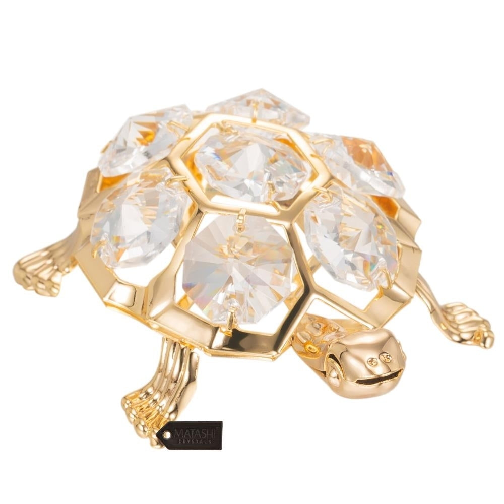 24K Gold Plated Crystal Studded Turtle Ornament by Matashi Image 3