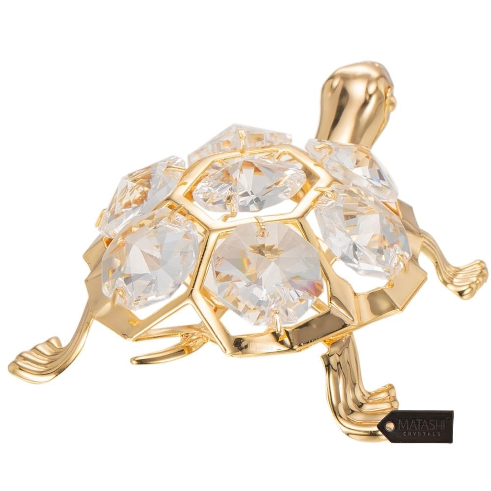 24K Gold Plated Crystal Studded Turtle Ornament by Matashi Image 4