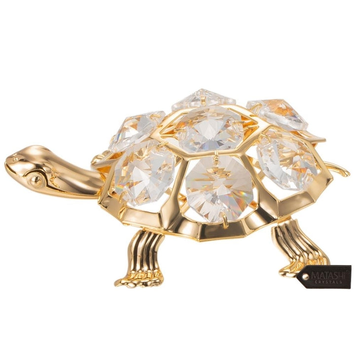 24K Gold Plated Crystal Studded Turtle Ornament by Matashi Image 5