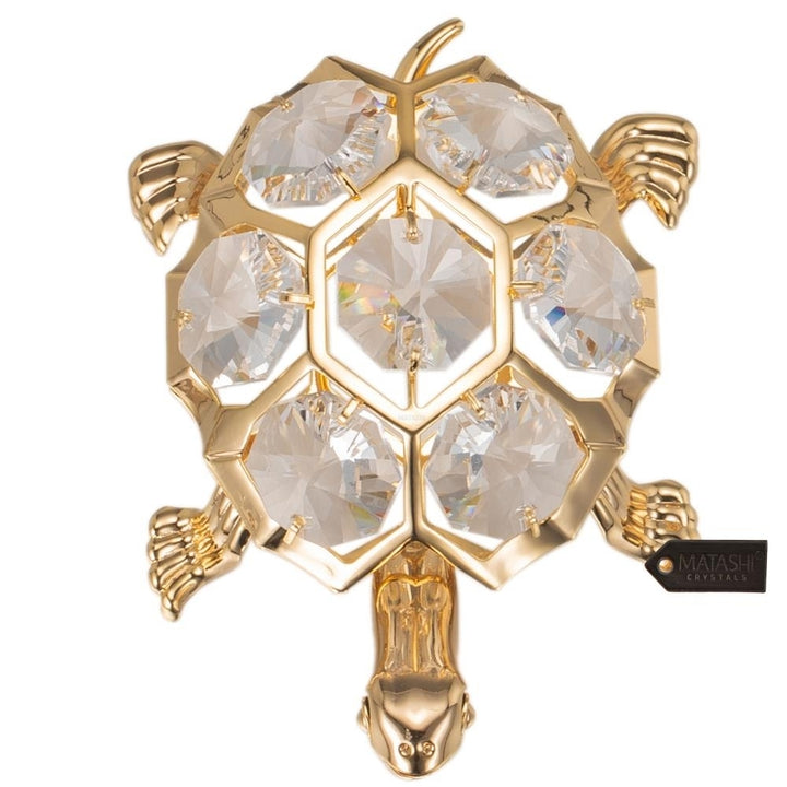 24K Gold Plated Crystal Studded Turtle Ornament by Matashi Image 6