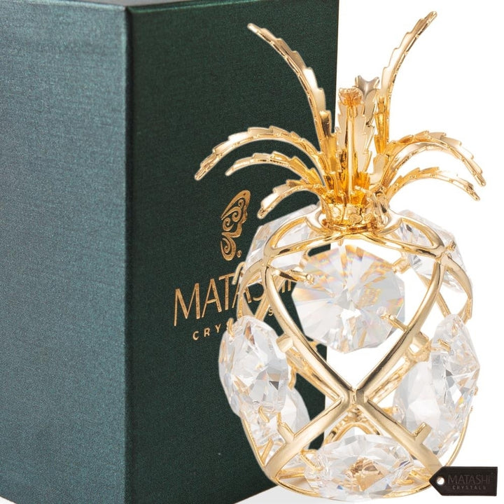 24K Gold Plated Mini Pineapple Ornament with Clear Crystals by Matashi Image 1