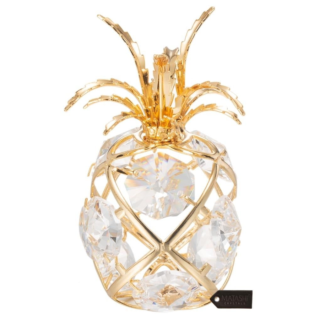 24K Gold Plated Mini Pineapple Ornament with Clear Crystals by Matashi Image 2