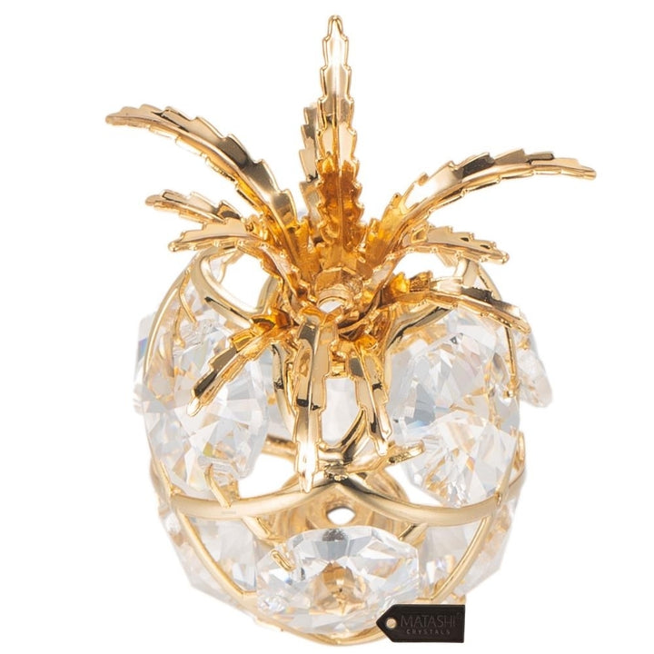 24K Gold Plated Mini Pineapple Ornament with Clear Crystals by Matashi Image 4