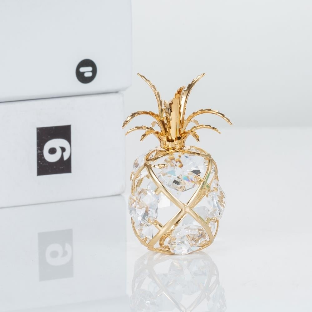 24K Gold Plated Mini Pineapple Ornament with Clear Crystals by Matashi Image 6