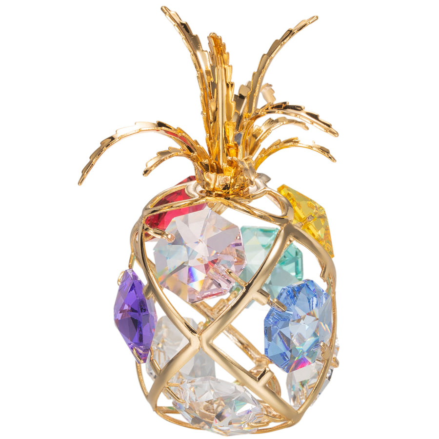 24K Gold Plated Mini Pineapple Ornament with Colored Crystals by Matashi Image 1