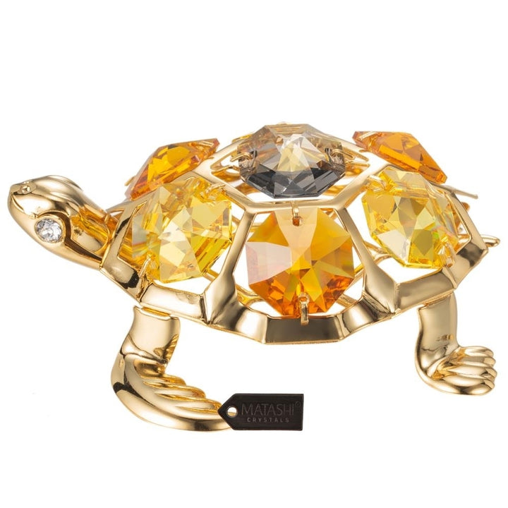 24K Gold Plated Crystal Studded Tortoise Ornament by Matashi Image 2