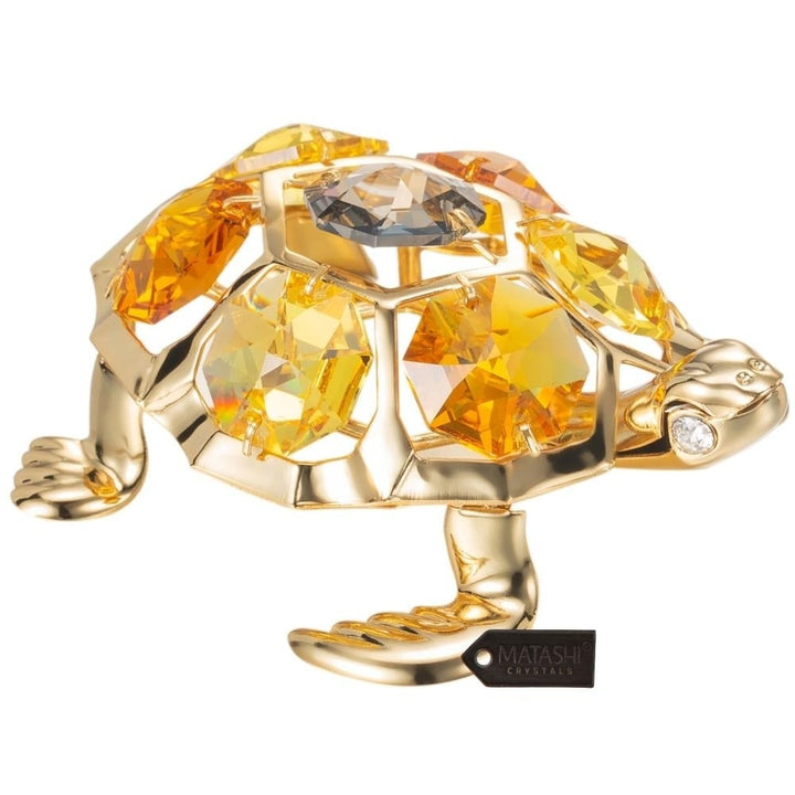 24K Gold Plated Crystal Studded Tortoise Ornament by Matashi Image 3