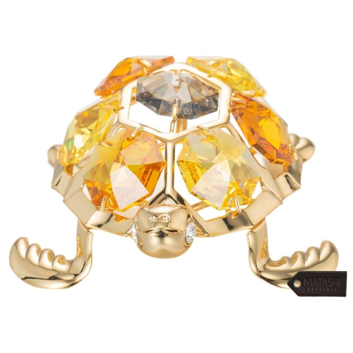 24K Gold Plated Crystal Studded Tortoise Ornament by Matashi Image 4