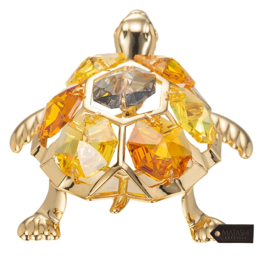 24K Gold Plated Crystal Studded Tortoise Ornament by Matashi Image 5