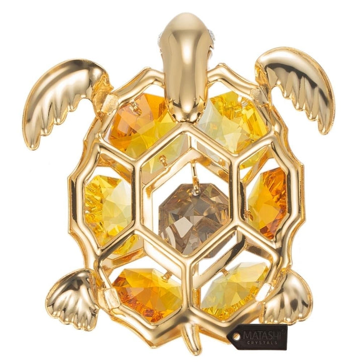 24K Gold Plated Crystal Studded Tortoise Ornament by Matashi Image 7