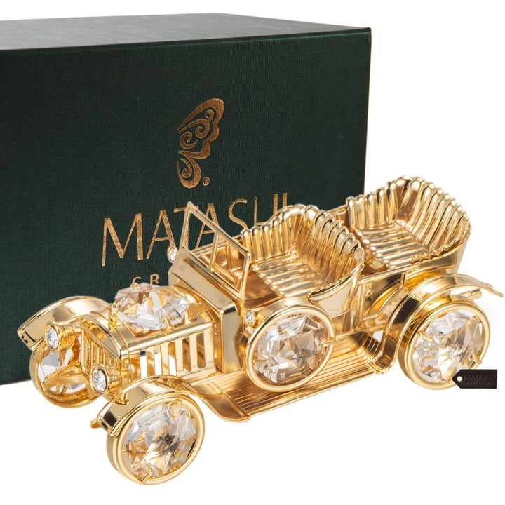 24K Gold Plated Crystal Studded Vintage Car Ornament by Matashi Image 1