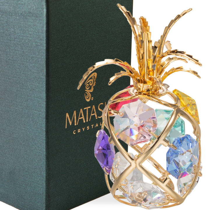 24K Gold Plated Mini Pineapple Ornament with Colored Crystals by Matashi Image 2