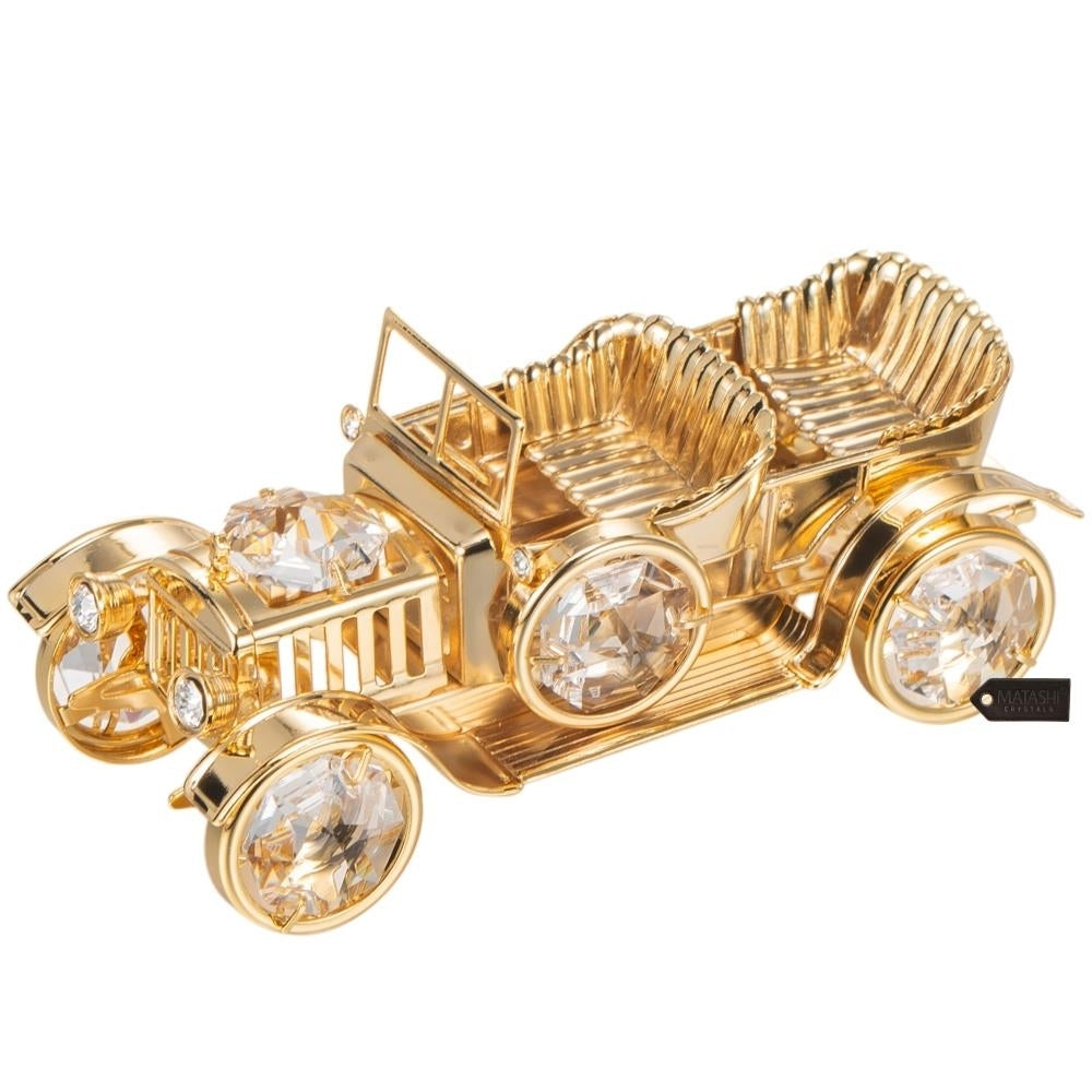 24K Gold Plated Crystal Studded Vintage Car Ornament by Matashi Image 2