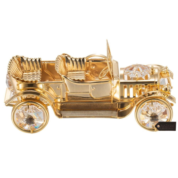 24K Gold Plated Crystal Studded Vintage Car Ornament by Matashi Image 4