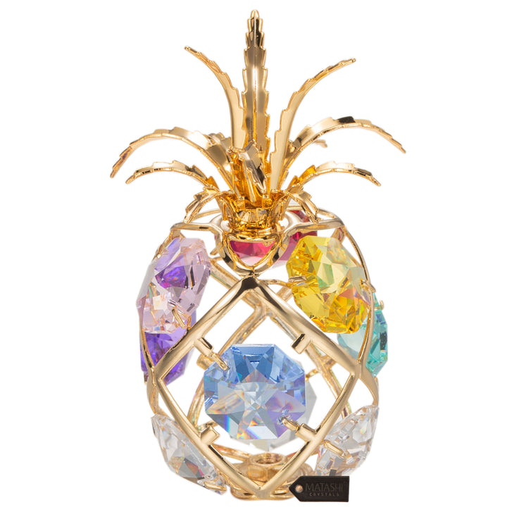 24K Gold Plated Mini Pineapple Ornament with Colored Crystals by Matashi Image 3